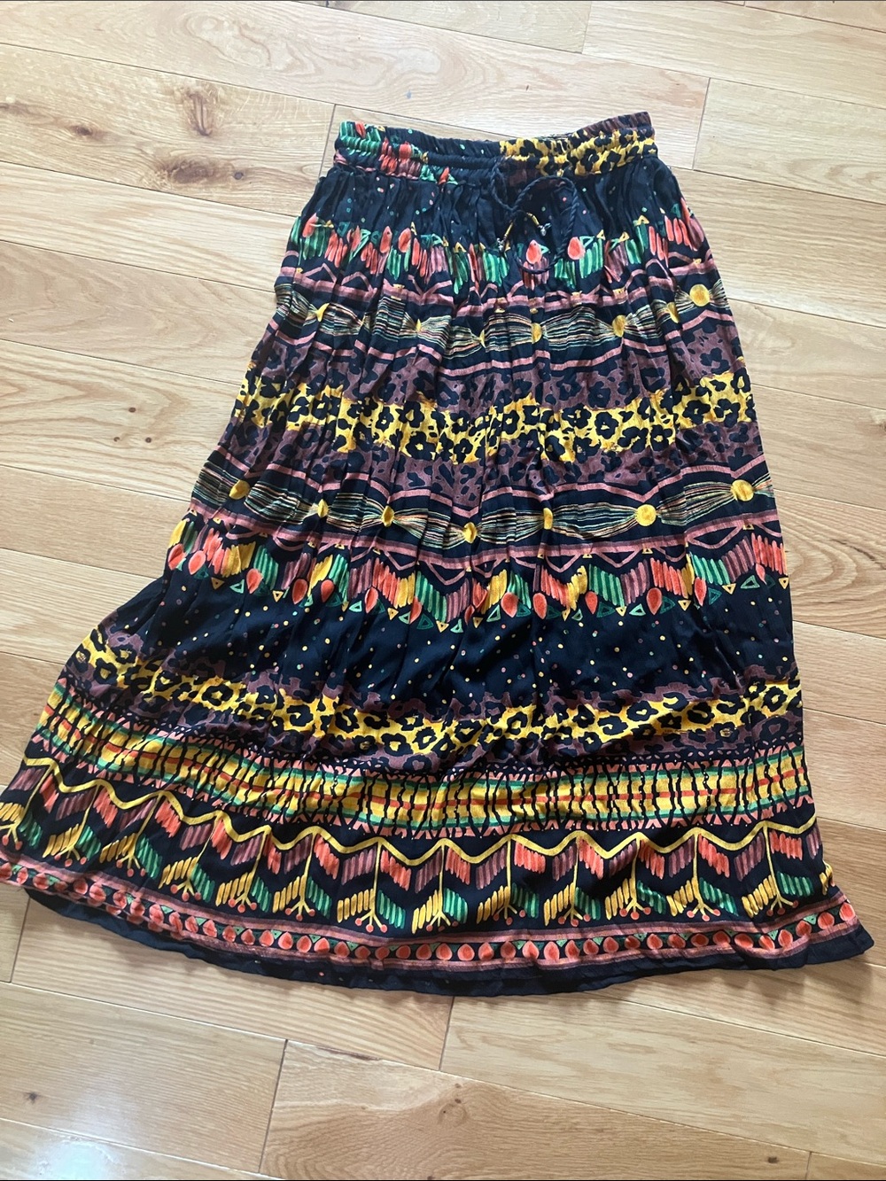 Bohemian Tiered Maxi Skirt in Black Multicolor